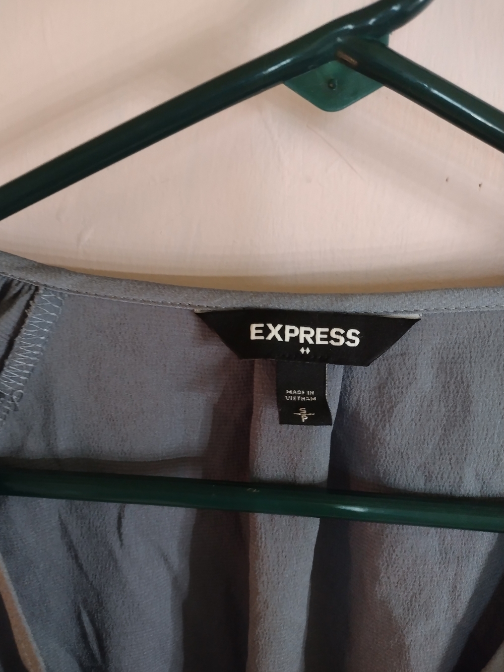 Express Women's Slate Gray Smocked Waist Wrap Blouse - Picture 3 of 3